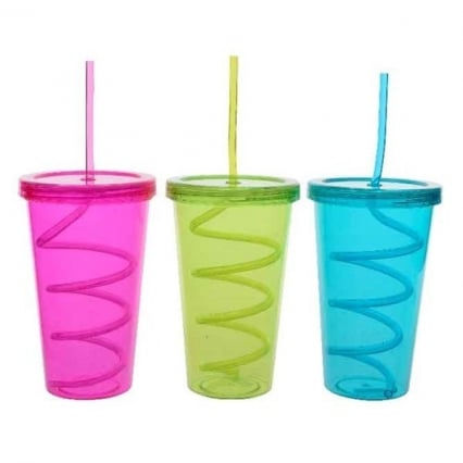 Decoris Drinkglas Plastic met Rietje en Deksel