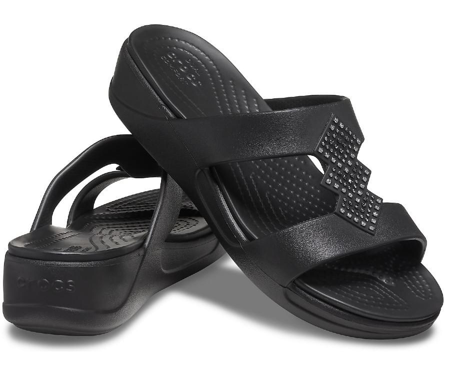 Crocs Monterey Shimmer Slip-On Wedge Slipper Dames Zwart kopen?