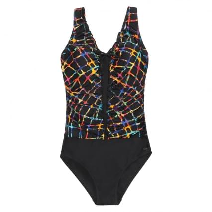 Mila Ladies swimsuit frill with powernet softcups, Mila tag mt. 38 Black multicolour