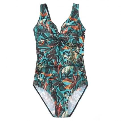 Mila Ladies swimsuit twisted with powernet  softcup, Mila tag mt. 38 Aqua green multi