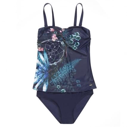 Mila Ladies tankini with frontlining softcups, placed print, Mila tag mt. 40 Navy Tur