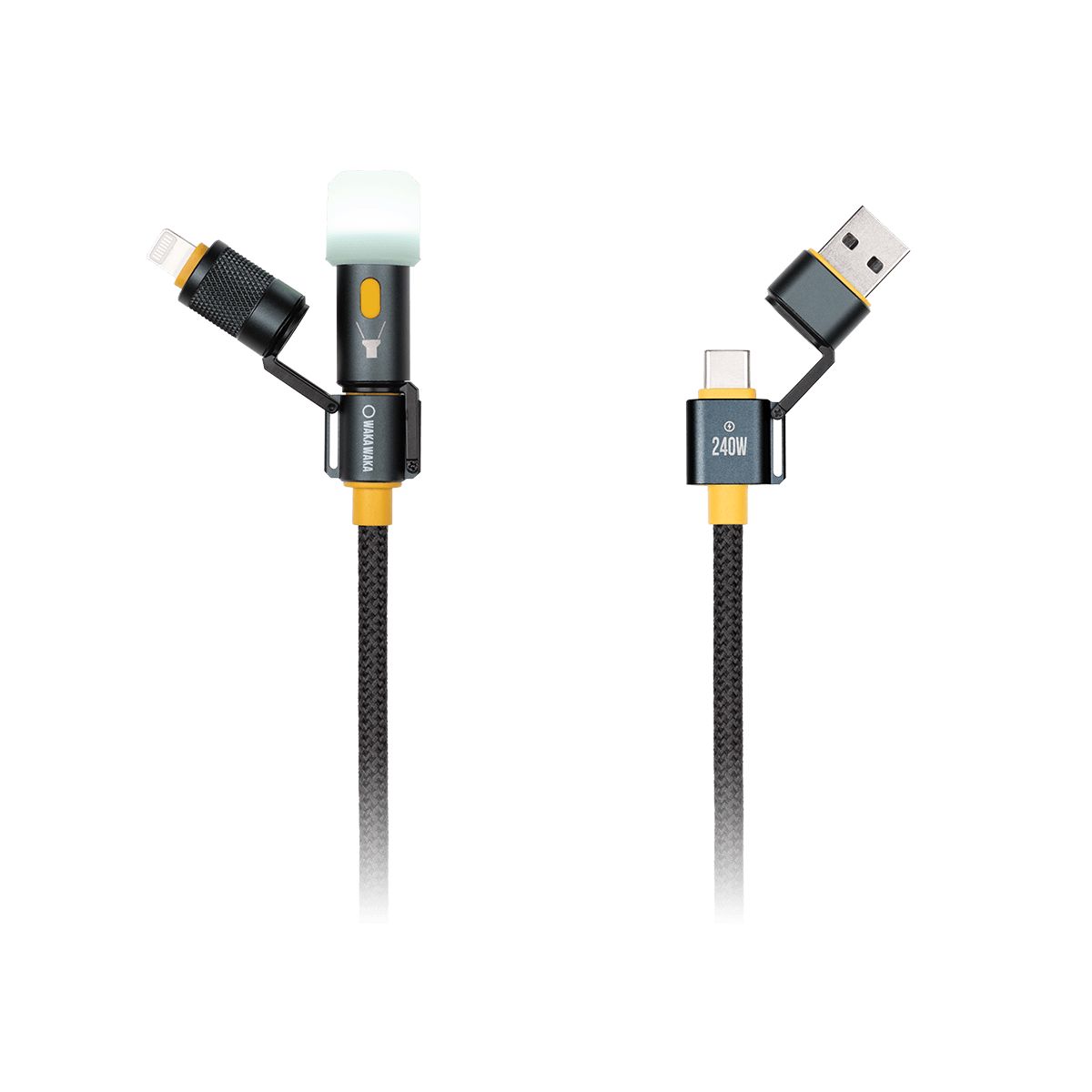 WakaWaka - Connect Pro 5-in-1 USB-C Snellaadkabel met Zaklampfunctie WakaWaka - Connect Pro 5-in-1 USB-C Snellaadkabel met Zaklampfunctie